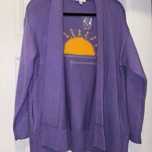 Candace Cameron Bure Purple and Yellow Cardigan Sweater